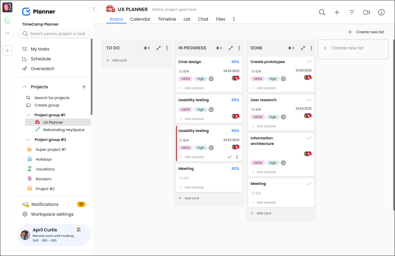 screenshot of TimeCamp Planner